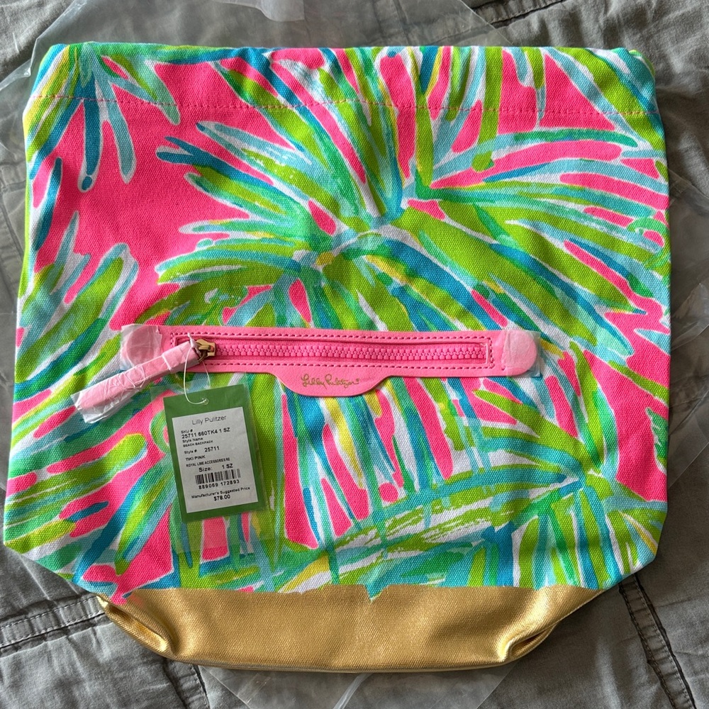 Lilly Pulitzer Pink Palm Print Kids Canvas Backpack with Gold Base